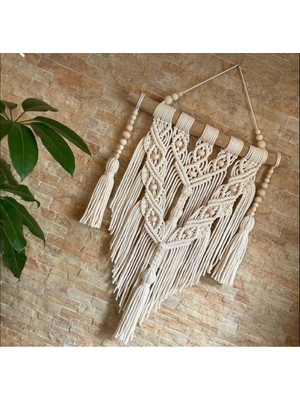Ekru Makrome Duvar Süsü, Şık ve Doğal Dekoratif Aksesuar