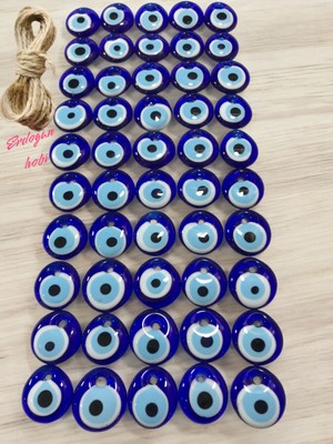 50 Adet Mavi Mini 3-3,2cm Cam Nazar Boncuğu Süsleme ve Dekor Ürünü