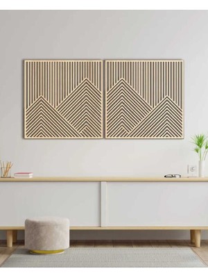 Dağ Desenli Ahşap Duvar Dekoru Seti, Çocuk ve Yatak Odası Için, Bej Renk