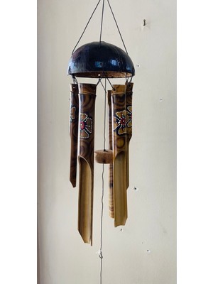 Kahverengi Bambu Rüzgar Çanı, Balkon ve Bahçe Dekoru Için Şık ve Doğal Aksesuar