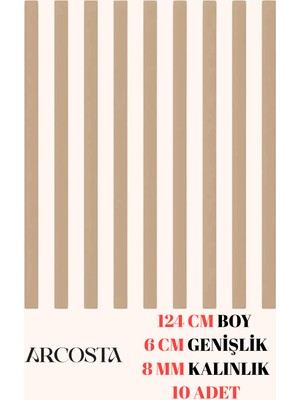 Kahverengi Mdf Iskandinav Duvar Çıtası 8 mm 124 cm 6 cm 10 Adet