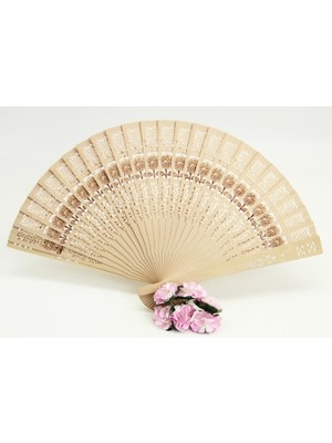 Gül Desenli Ahşap Yelpaze Söz Nişan Düğün Kına Yelpaze