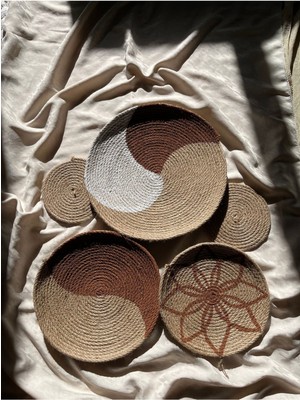 Beyaz 4'lü Bohem Hasır Halat Ip Duvar Dekoru, Makine Dikişlidir