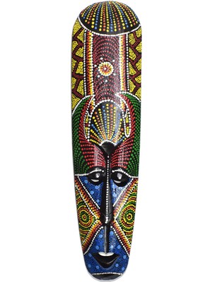 Renkli 50 cm Ahşap Duvar Maskesi Dekoratif Sanat Eseri
