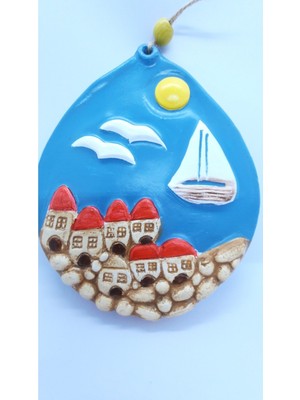 Renkli Taş Evler Duvar Dekoru, Şık ve Doğal Görünümlü Ev Süsü