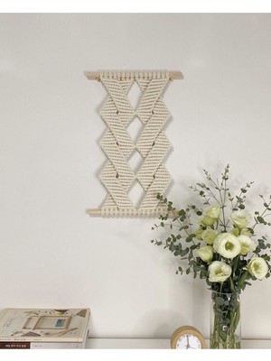 Bej Makrome Duvar Süsü, Şık ve Sıcak Ev Dekoru Öğesi