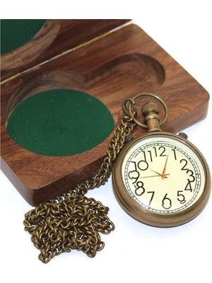 Ahşap Kutulu Pirinç Köstekli Saat