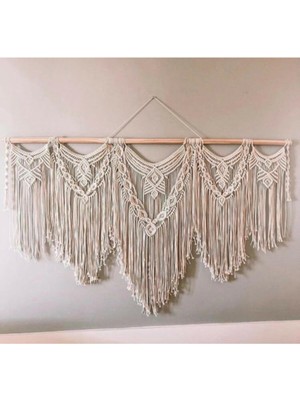 Ekru Makrome Duvar Süsü, Şık ve Doğal Dekoratif Aksesuar, Evinizin Atmosferini Güzelleştirir