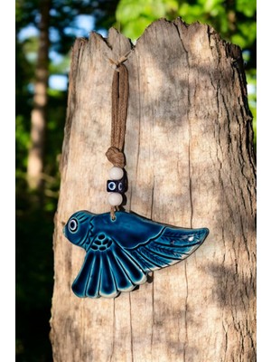 Turkuaz Renkli Seramik Kuş Figürlü Dekoratif Süs 12X23 cm