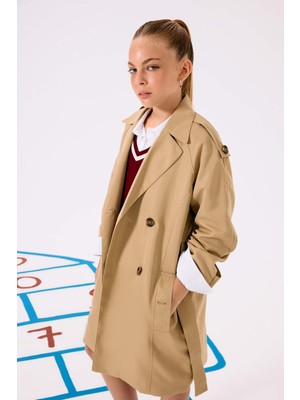 DeFacto Kız Çocuk Okul Kemerli Cepli Trençkot E7642A825AU