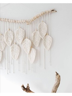 Ekru Makrome Yaprak Duvar Süsü, Şık ve Doğal Dekorasyon.