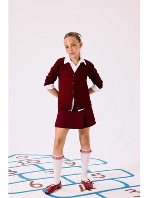 DeFacto V Yaka Düğmeli Okul Triko Hırkası Kız Çocuk E7708A825AU