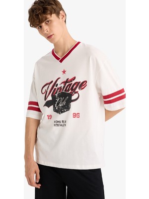 DeFacto Loose Fit Bisiklet Yaka Baskılı Kısa Kollu Tişört G0046AX25HS