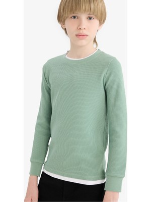 DeFacto Erkek Çocuk Bisiklet Yaka Basic Düz Waffle Uzun Kollu Okul Tişörtü V1186A625AU