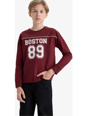 DeFacto Bisiklet Yaka Baskılı Uzun Kollu Okul Tişörtü Erkek Çocuk F2708A825AU