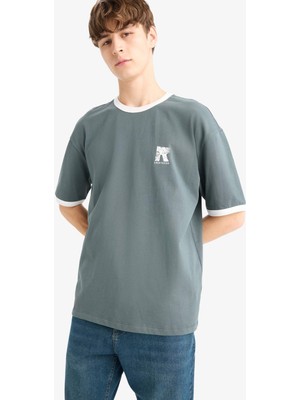 DeFacto %100 Pamuk Boxy Fit Bisiklet Yaka Baskılı Kısa Kollu Tişört G0001AX25HS