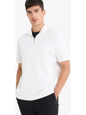 DeFacto Regular Fit Dik Yaka Yarım Fermuarlı Modal Karışımlı Ağır Kumaş Kısa Kollu Tişört B6502AX25AU