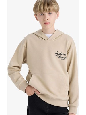 DeFacto Baskılı Kapüşonlu İçi Yumuşak Tüylü Okul Sweatshirt Erkek Çocuk E9582A825AU