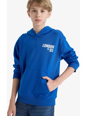 DeFacto Kapüşonlu Baskılı İçi Yumuşak Tüylü Okul Sweatshirt Erkek Çocuk E9579A825AU