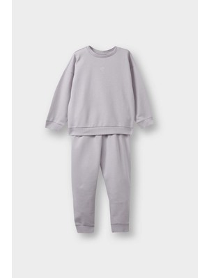 DeFacto 2'li Takım Basic Düz Sweatshirt Eşofman Altı Kız Bebek E8358A525AU