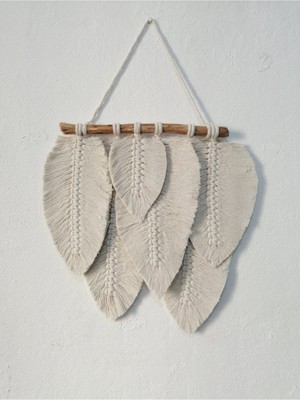 Ekru Makrome Yaprak Duvar Süsü, Şık ve Doğal Dekoratif Aksesuar