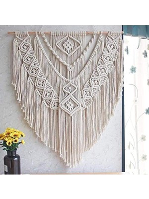 Ekru Bohem Makrome Duvar Süsü 60X60 Cm, Şık ve Doğal Dekorasyon Için Ideal.