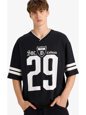 DeFacto %100 Pamuk Loose Fit Bisiklet Yaka Baskılı Kısa Kollu Tişört F9646AX25HS