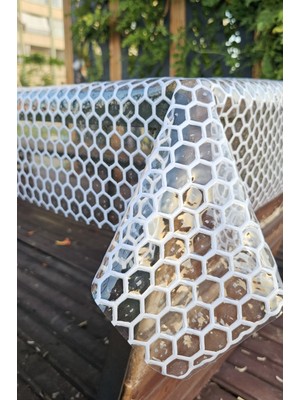 Beyaz Hasır Lüx Pvc Kaplamalı Silinebilir Petek Desen Masa Örtüsü Su Geçirmez Hediye Çeyizlik Sofra