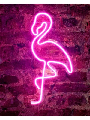 Pembe Neon Duvar Lambası, Flamingo Tasarımı, Gece Aydınlatması, Modern Dekorasyon