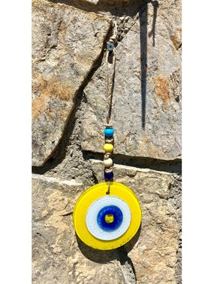 El Yapımı Sarı Balkon Süsü, Nazar Boncuğu, Duvar Dekoru, 10 cm