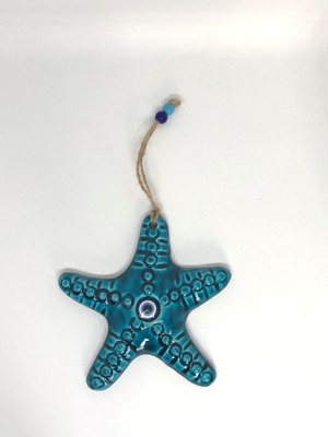El Yapımı Turkuaz Seramik Deniz Yıldızı Duvar Süsü