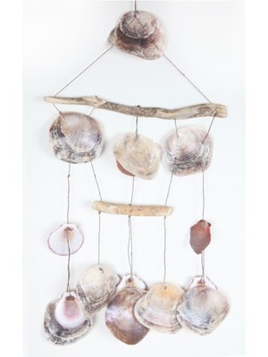 Dikdörtgen Placuna Rüzgar Çanı, Ahşap Detay, Zarif ve Şık Tasarım