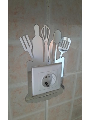 Gümüş Renk Aynalı Pleksi Mutfak Priz Kenarı Süsü Dekoratif Tasarım