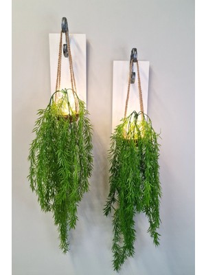 LED Işıklı, Sarmaşık Çiçekli, Beyaz Aplik Ikili Set, Duvar Dekoru