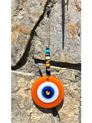 El Yapımı Turuncu Nazar Boncuğu Balkon Duvar Dekoru 10 cm