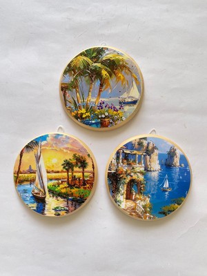 Yaz Temalı 3'lü Modern Duvar Süsü, Parlak Metalik Tasarım