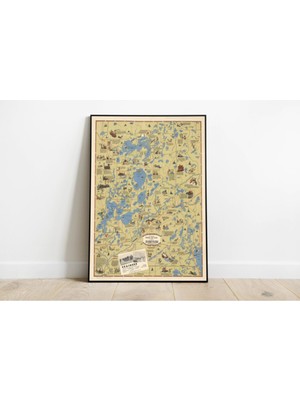 Sanatsal Minnesota Haritası Duvar Posteri 60X90CM, Canlı Sarı Renk