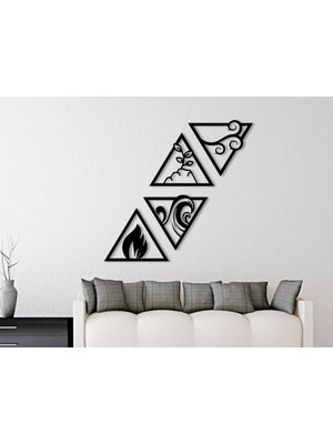 Dört Element Temalı Şık Siyah Duvar Dekoru, Modern ve Zarif Tasarım.