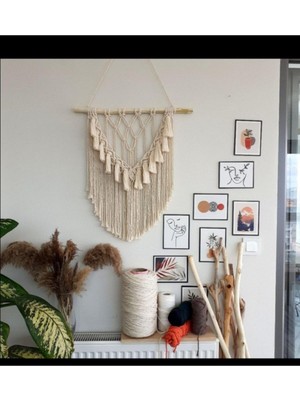 Ekru Makrome Duvar Süsü, Şık ve Doğal Dekoratif Aksesuar.