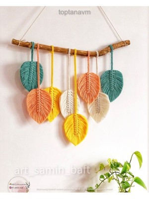 Çok Renkli Makrome Duvar Süsü Yaprak Dekoratif Hediye, Şık ve Renkli Dekorasyon Parçası