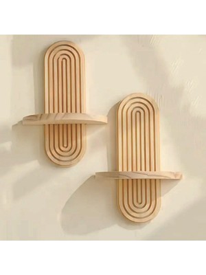 Doğal Çam Ahşap Duvar Rafı, Bohem ve Iskoç Tarzı, 2'li Set