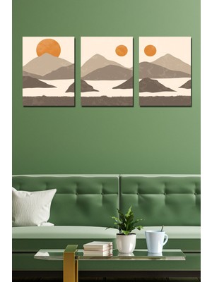 3 Parça Renkli Gün Batımı Manzara Tablo Seti, Şık ve Canlı Dekorasyon Hediye