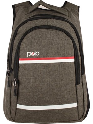 Temel My Polo Sırt Çantası Kırmızı Beyaz Çizgili Haki 8860