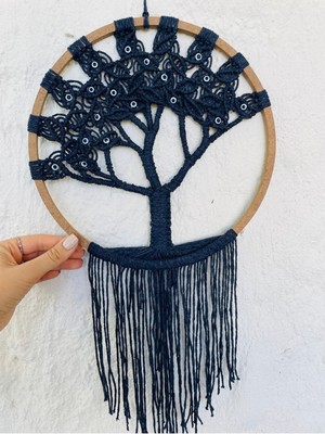 Lacivert Makrome Hayat Ağacı Boncuklu Dekoratif Süs