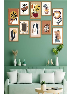 10 Parça Renkli Bohem Tarzda Ahşap Çerçeve Görünümlü Uv Baskı Mdf Tablo Seti