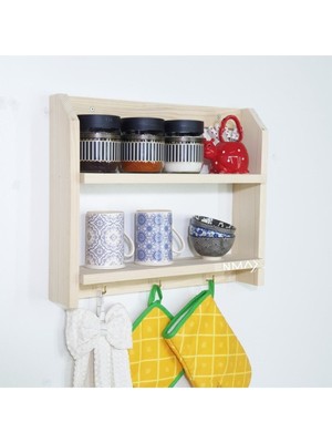 Ahşap Terek Raf, Banyo ve Mutfak Düzenleyici, Baharatlık, Kahverengi, Dekoratif