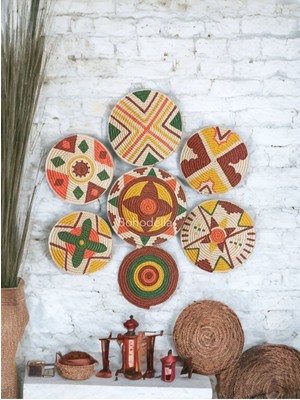 Renkli Hasır Duvar Tabağı Seti 7'li, Şık ve Dekoratif Ev Süsleme Ögesi