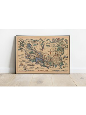 Victoria Bölgesi Haritası Sanatsal Duvar Posteri 60X90CM Bej Renk