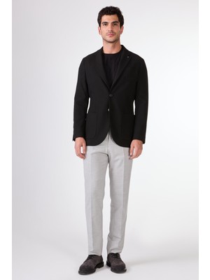 Siyah Balıksırtı Desen Torba Cep Slim Fit Erkek Ceket