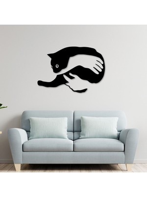 Kedi Temalı 37X26 cm Duvar Panosu, Siyah Renkli Dekoratif Tasarım